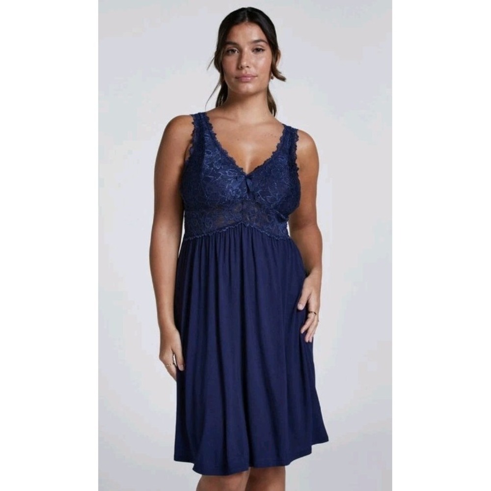Vivie Navy Slip Dress Satin Lingerie Lace Sexy Sleep Gown Woman S Babydoll